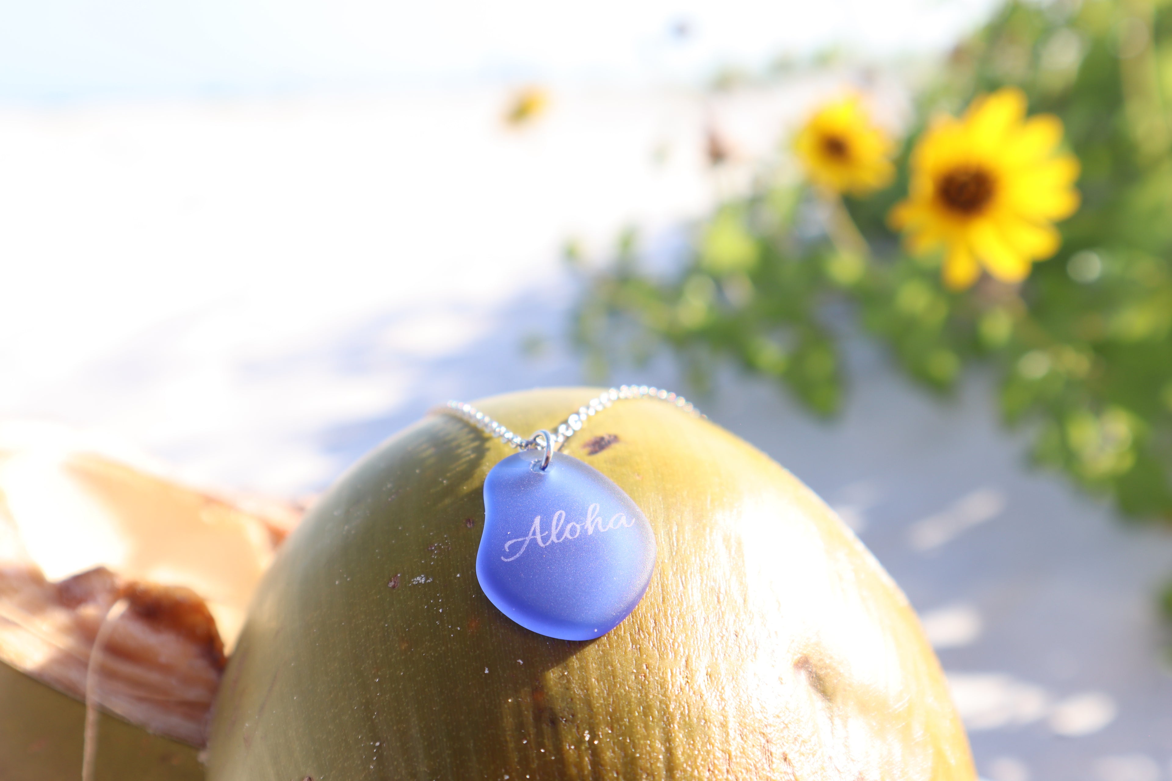 Aloha Coastal Boho Sea Glass Necklace l Laser Engraved
