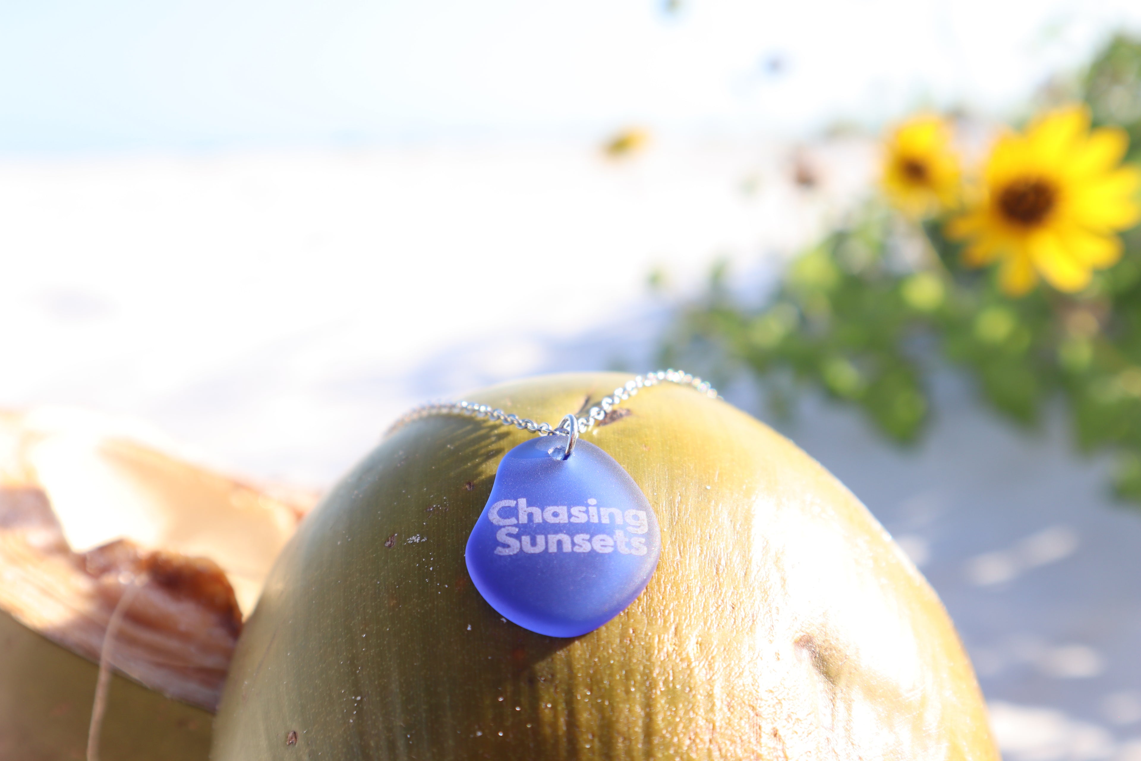 Chasing Sunsets Coastal Boho Sea Glass Necklace l Laser Engraved