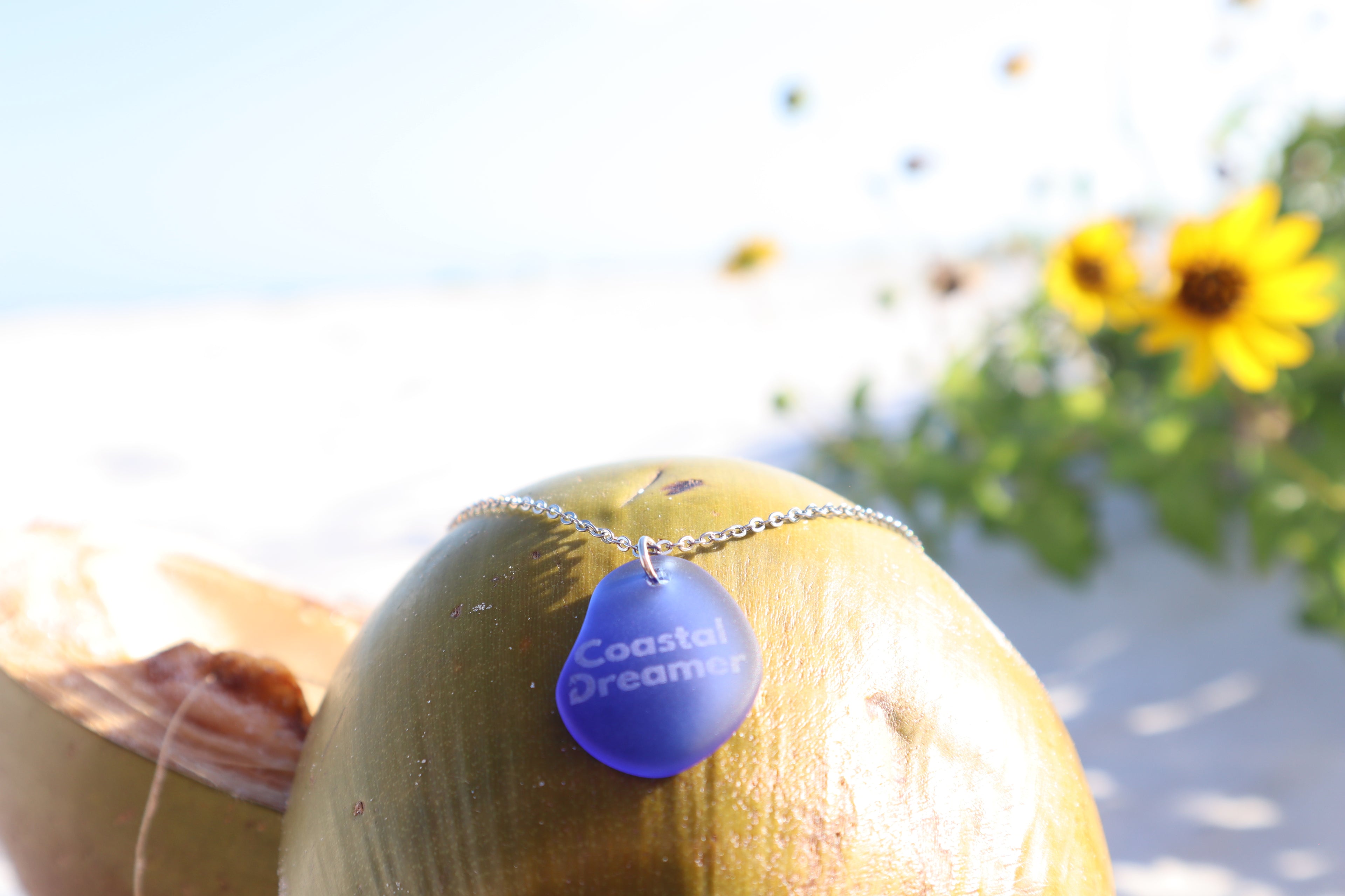 Coastal Dreamer Coastal Boho Sea Glass Necklace l Laser Engraved
