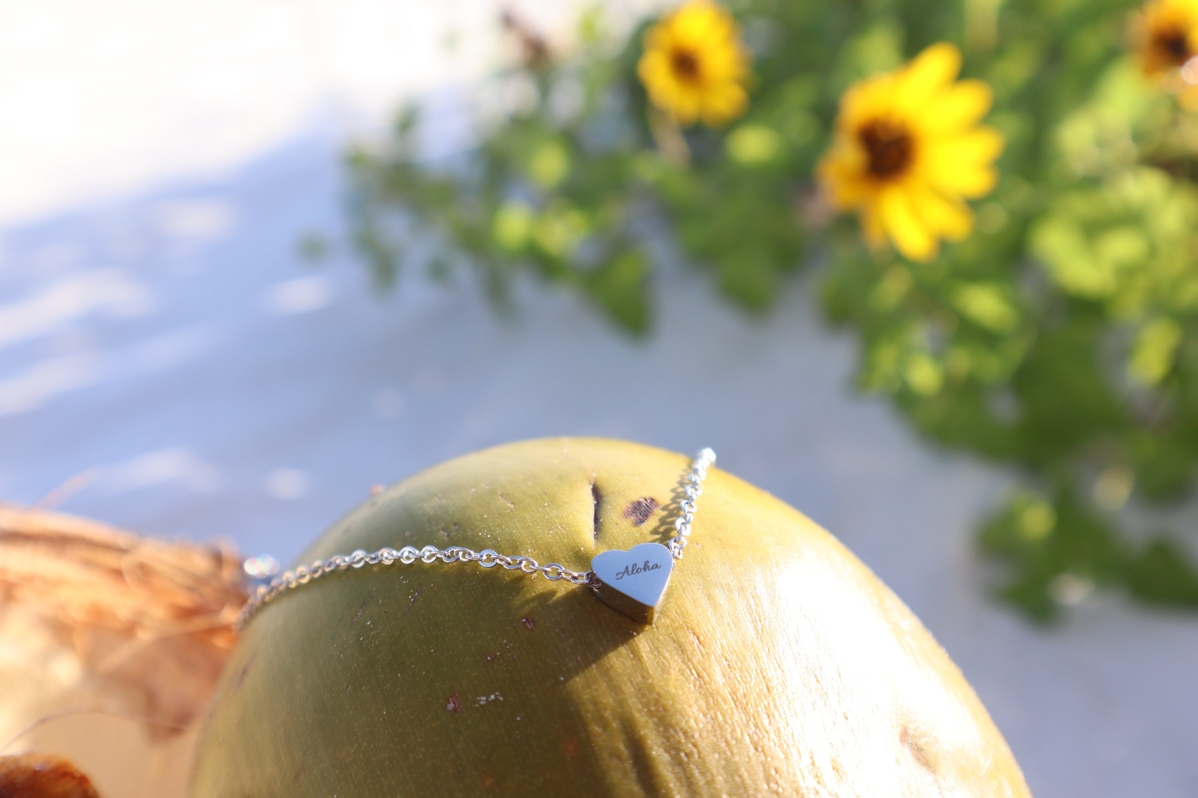 Aloha Minimalist Coastal Boho Heart Charm Necklace l Laser Engraved