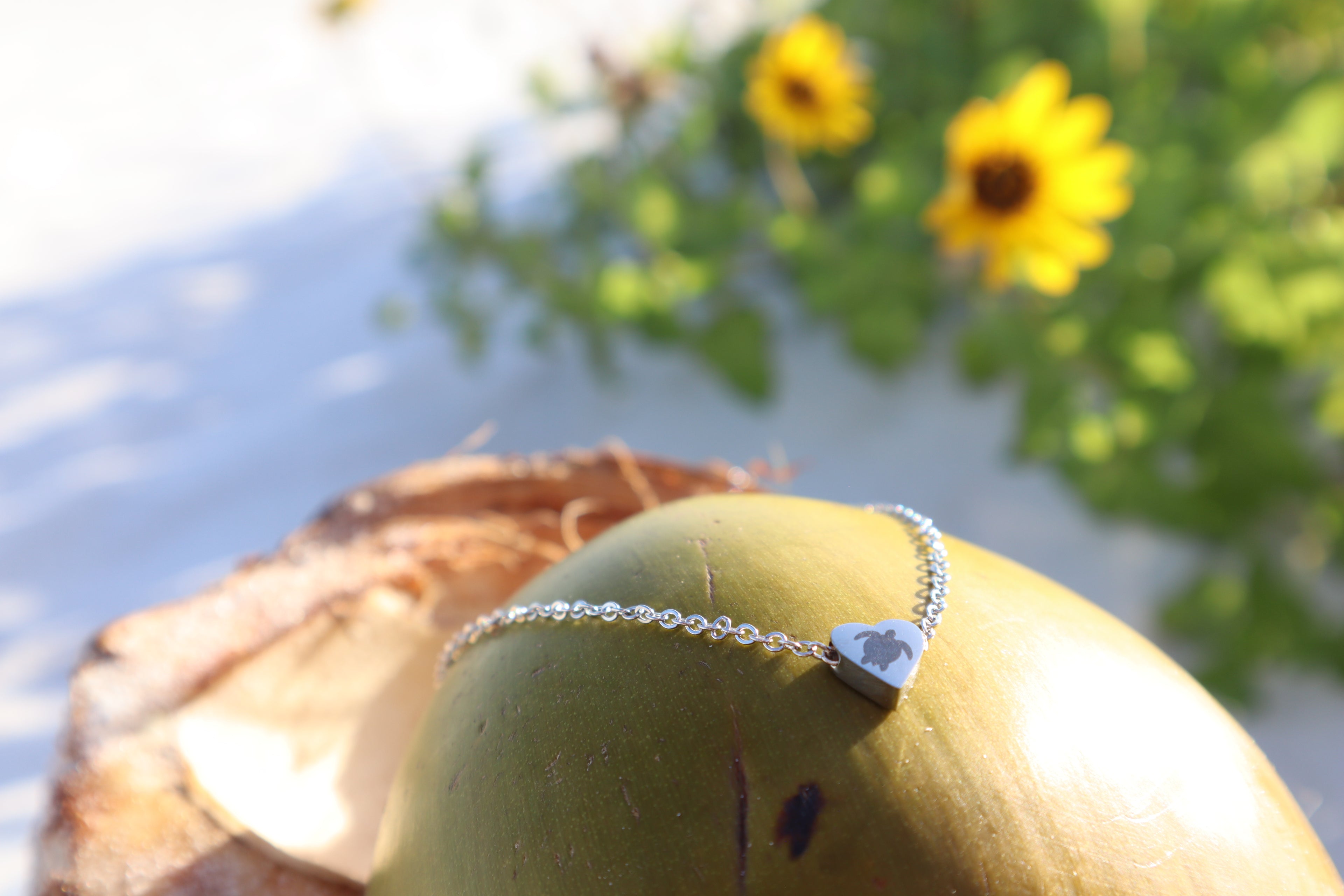 Sea Turtle Minimalist Coastal Boho Heart Charm Necklace l Laser Engraved