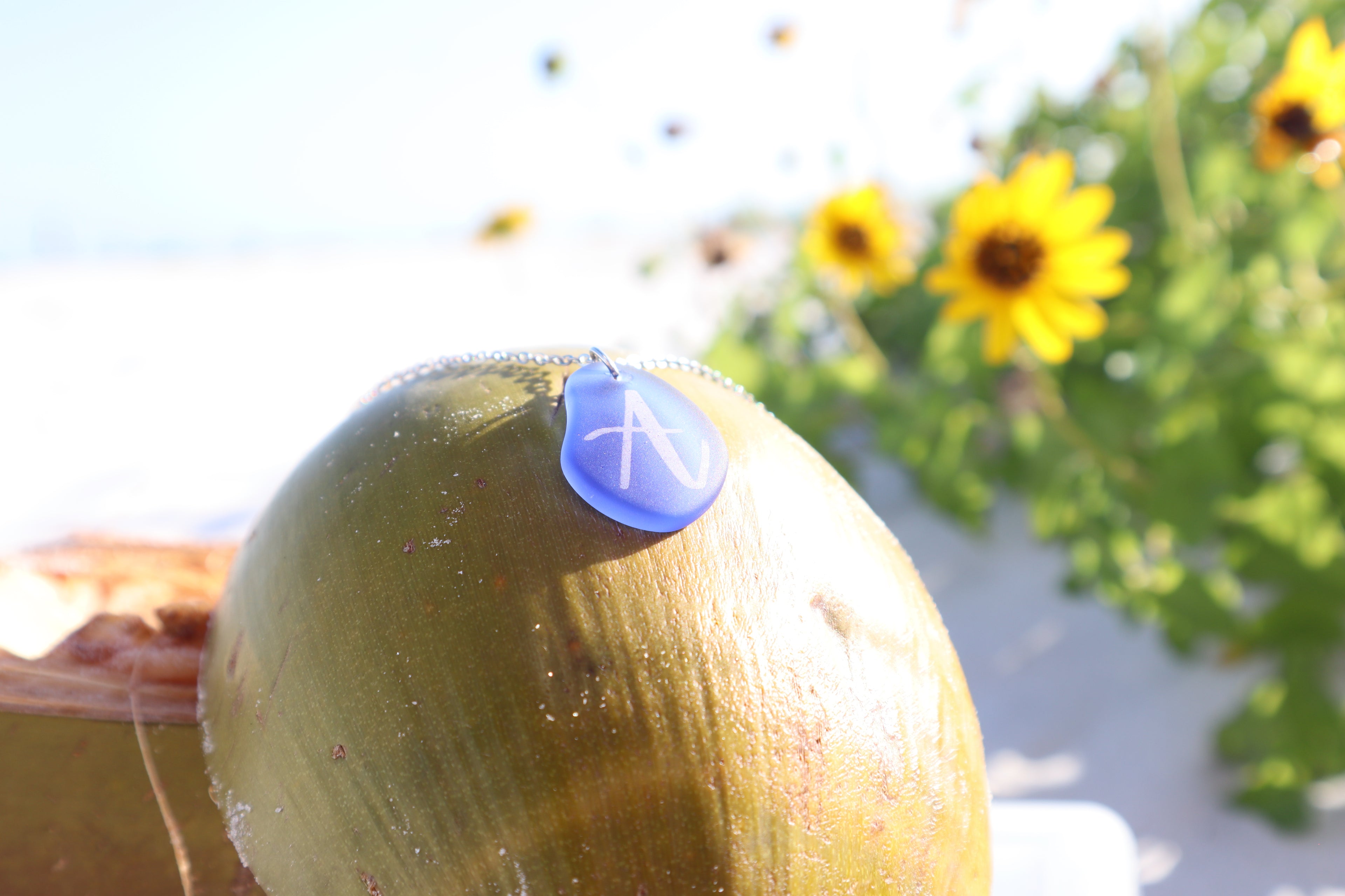 Monogram Coastal Boho Sea Glass Necklace l Laser Engraved